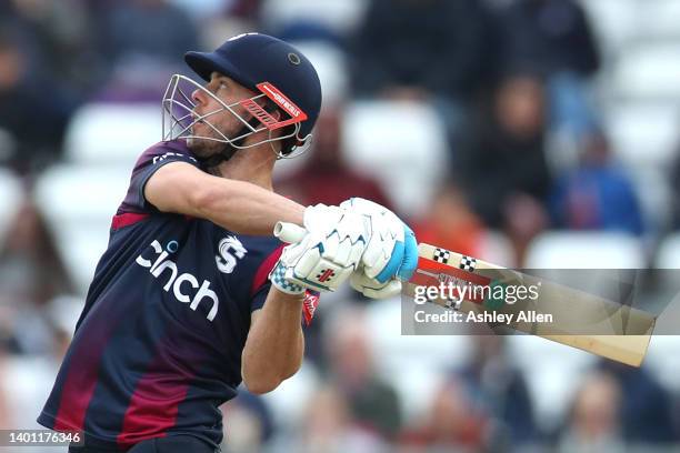 Chris Lynn of Northamptonshire Steelbacks hits four down the ground during the Vitality T20 Blast between Durham Cricket and Northamptonshire...