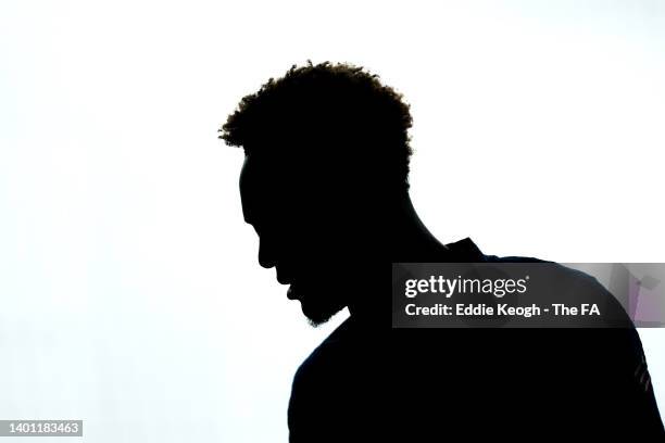 Silhouette of Tammy Abraham of England is seen during an England Training Session at FC Bayern Campus on June 05, 2022 in Munich, Germany.