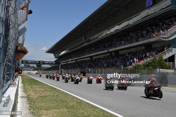 The MotoGP riders start from the grid during the MotoGP race during the MotoGP of Catalunya - Race at Circuit de Barcelona-Catalunya on June 05, 2022...