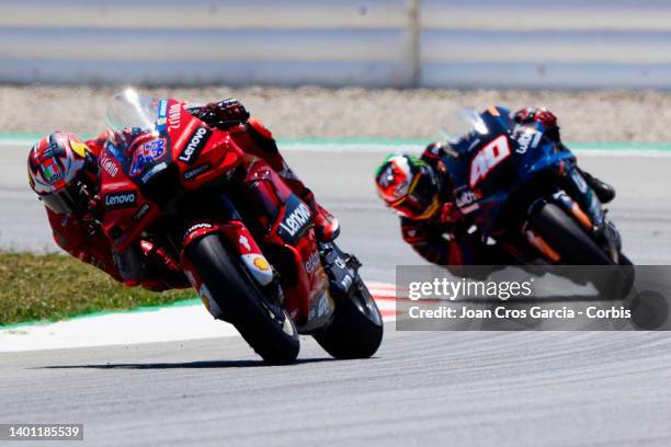 Jack Miller of Australia and Ducati Lenovo Team riding ahead of Darryn Binder during the Moto GP of Catalunya at Circuit de Barcelona-Catalunya on...