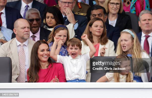 Mike Tindall, Mia Tindall Catherine, Duchess of Cambridge, Prince Louis of Cambridge, Savannah Phillips, Princess Charlotte of Cambridge during the...