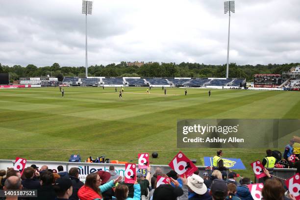 General view during the Vitality T20 Blast between Durham and Northamptonshire Steelbacks at The Riverside on June 05, 2022 in Chester-le-Street,...