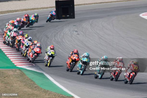 Sergio Garcia of Spain and Gavita GasGas Aspar Team Moto3 leads the field during the Moto3 race during the MotoGP of Catalunya - Race at Circuit de...