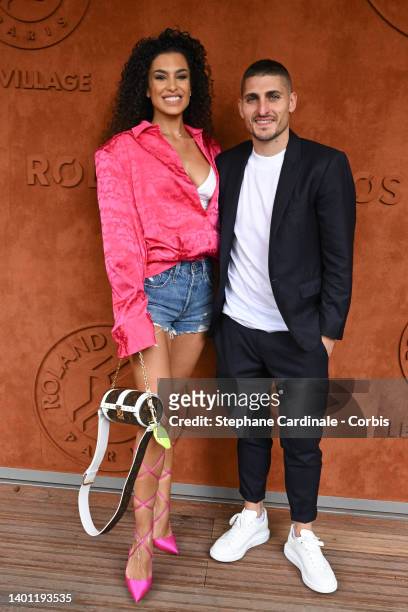 Jessica Aidi and Marco Verratti attend the French Open 2022 at Roland Garros on June 05, 2022 in Paris, France.
