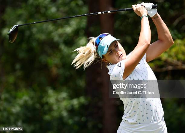 Lexi Thompson plays her tee shot on the second hole during the final round of the 77th U.S. Women's Open at Pine Needles Lodge and Golf Club on June...