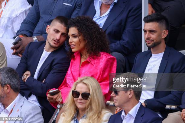 Marco Verratti and Jessica Aidi are seen during the 2022 French Open at Roland Garros on June 05, 2022 in Paris, France.