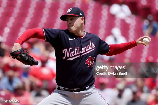 Patrick Corbin of the Washington Nationals pitches in the first inning against the Cincinnati Reds at Great American Ball Park on June 05, 2022 in...