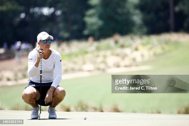 Anna Nordqvist of Sweden prepares to putt on the first green during the final round of the 77th U.S. Women's Open at Pine Needles Lodge and Golf Club...