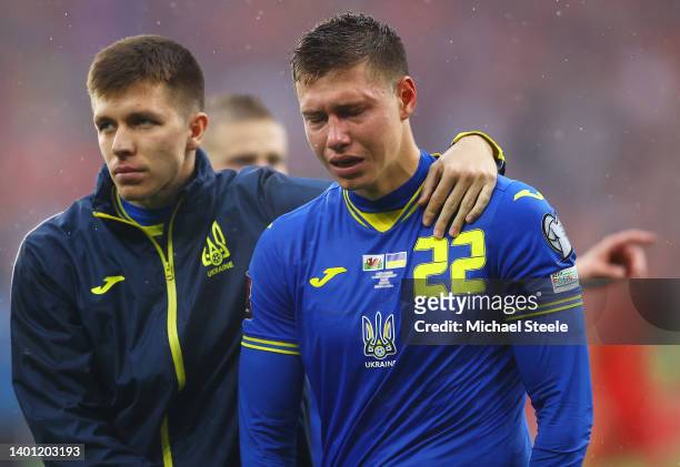 Mykola Matviyenko of Ukraine looks dejected following their sides defeat in the FIFA World Cup Qualifier between Wales and Ukraine at Cardiff City...