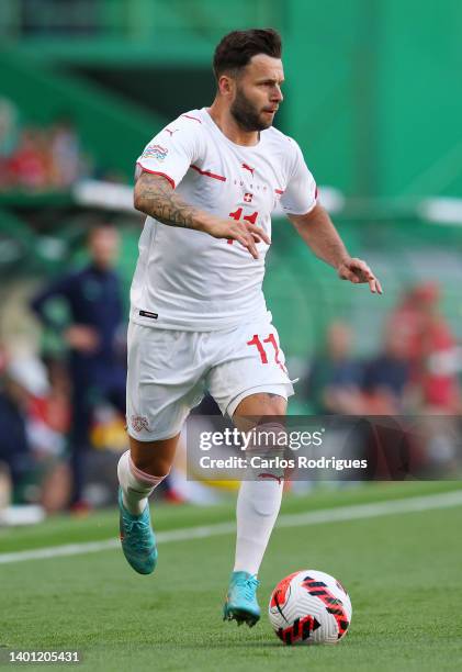 Renato Steffen of Switzerland runs with the ball during the UEFA Nations League League A Group 2 match between Portugal and Switzerland at Estadio...