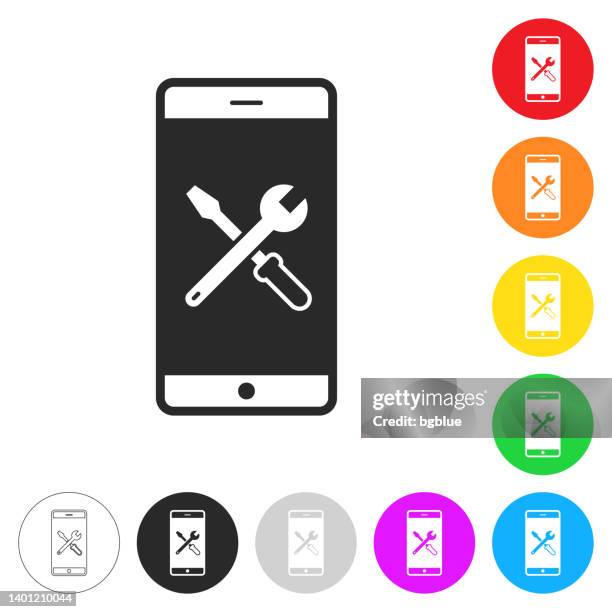 smartphone settings - tools. icon on colorful buttons - communication toolkit stock illustrations