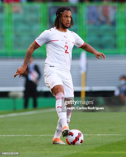 Kevin Mbabu of Switzerland controls the ball during the UEFA Nations League League A Group 2 match between Portugal and Switzerland at Estadio Jose...