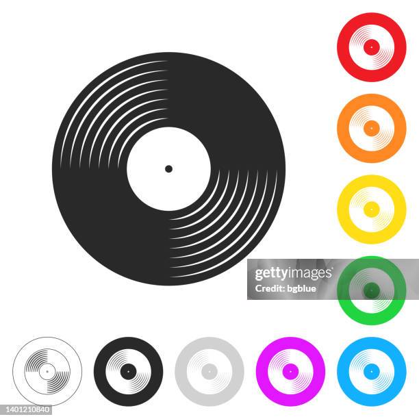 ilustraciones, imágenes clip art, dibujos animados e iconos de stock de disco de vinilo. icono en botones coloridos - club dj