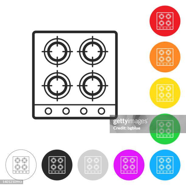 gas stove - top view. icon on colorful buttons - burner stove top 幅插畫檔、美工圖案、卡通及圖標