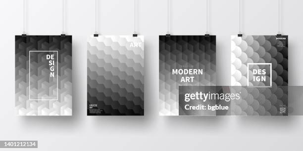 posters with geometric designs, isolated on white background - white hexagon pattern stock illustrations