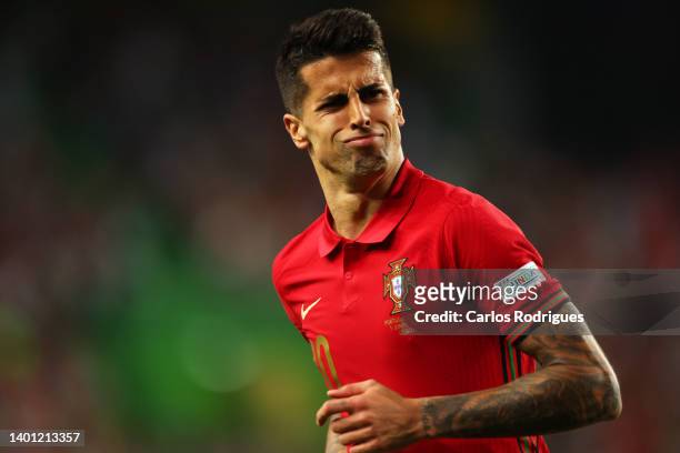Joao Cancelo of Portugal celebrates after scoring their sides fourth goal during the UEFA Nations League League A Group 2 match between Portugal and...