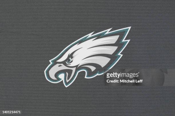 General view of the Philadelphia Eagles logo during OTAs at the NovaCare Complex on June 3, 2022 in Philadelphia, Pennsylvania.