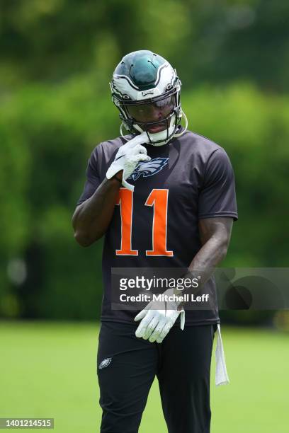 Brown of the Philadelphia Eagles looks on during OTAs at the NovaCare Complex on June 3, 2022 in Philadelphia, Pennsylvania.