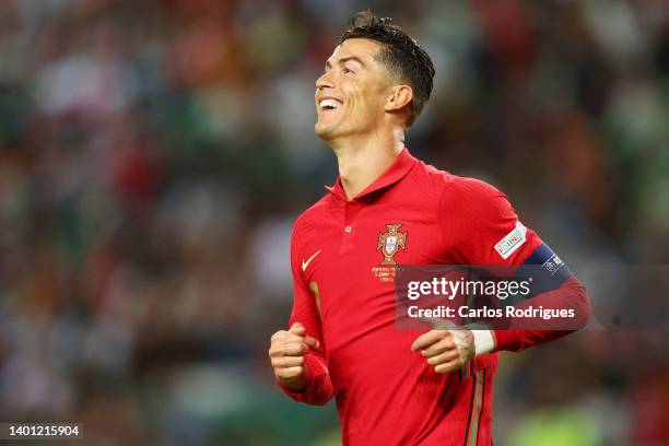 Cristiano Ronaldo of Portugal reacts during the UEFA Nations League League A Group 2 match between Portugal and Switzerland at Estadio Jose Alvalade...