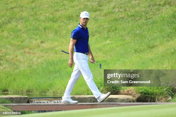 Billy Horschel of the United States walks to the 14th green during the final round of the Memorial Tournament presented by Workday at Muirfield...