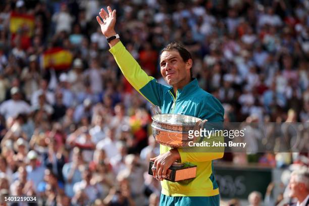 Winner Rafael Nadal of Spain during the trophy ceremony of the men's final during day 15 of the French Open 2022, second tennis Grand Slam of the...
