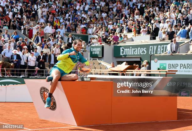 Winner Rafael Nadal of Spain during the trophy ceremony of the men's final during day 15 of the French Open 2022, second tennis Grand Slam of the...