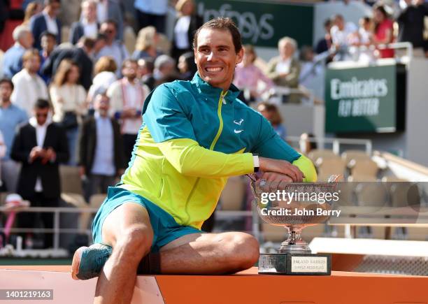 Winner Rafael Nadal of Spain during the trophy ceremony of the men's final during day 15 of the French Open 2022, second tennis Grand Slam of the...