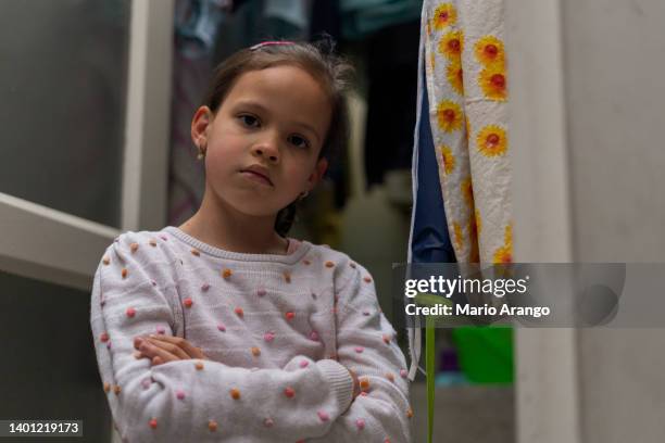 close up portrait of latina sad little girl - hot latino girl bildbanksfoton och bilder