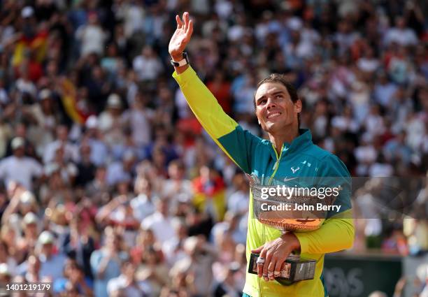 Winner Rafael Nadal of Spain during the trophy ceremony of the men's final during day 15 of the French Open 2022, second tennis Grand Slam of the...