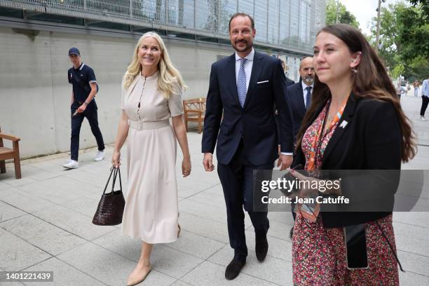 Mette-Marit, Crown Princess of Norway and Haakon, Crown Prince of Norway attend the Men's Singles Final match on Day 15 of The 2022 French Open at...