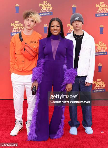 In this image released on June 5, Jaid Thomas Nilon, Garcelle Beauvais and Jax Joseph Nilon attend the 2022 MTV Movie & TV Awards: UNSCRIPTED at...