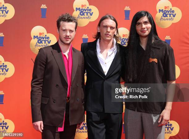 Joseph Quinn, Jamie Campbell Bower, and Eduardo Franco attend the 2022 MTV Movie & TV Awards at Barker Hangar on June 05, 2022 in Santa Monica,...