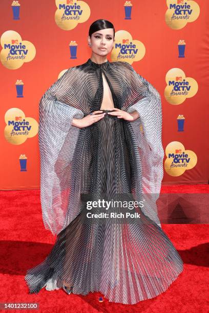 Sofia Carson attends the 2022 MTV Movie & TV Awards at Barker Hangar on June 05, 2022 in Santa Monica, California.