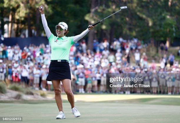 Minjee Lee of Australia reacts after winning the 77th U.S. Women's Open at Pine Needles Lodge and Golf Club on June 05, 2022 in Southern Pines, North...