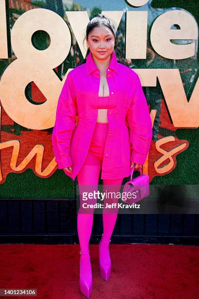 Lana Condor attends the 2022 MTV Movie & TV Awards at Barker Hangar on June 05, 2022 in Santa Monica, California.