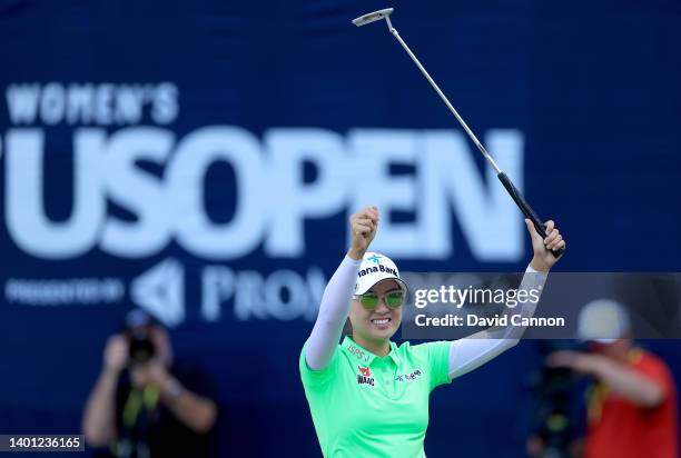 Minjee Lee of Australia celebrates after holing her winning putt on the 18th hole during the final round of the 2022 U.S. Women's Open at Pine...