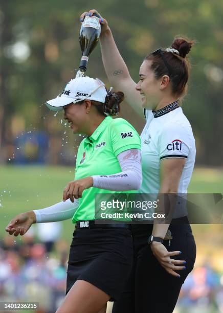 Minjee Lee of Australia celebrates after winning the 77th U.S. Women's Open at Pine Needles Lodge and Golf Club on June 05, 2022 in Southern Pines,...