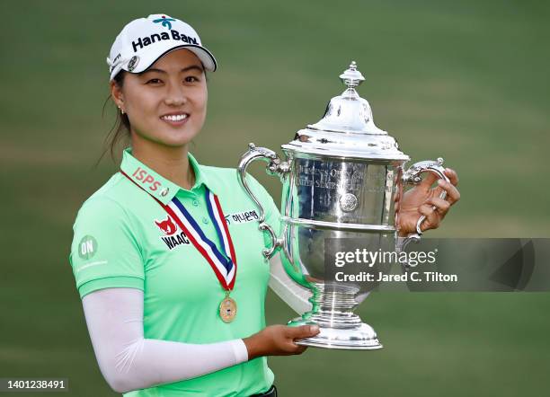 Minjee Lee of Australia poses with the trophy after winning the 77th U.S. Women's Open at Pine Needles Lodge and Golf Club on June 05, 2022 in...