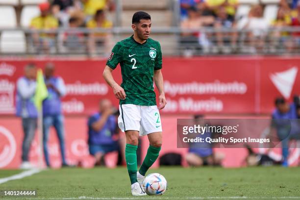 Sultan Alghannam of Saudi Arabia in action during the international friendly match between Saudi Arabia and Colombia at Estadio Enrique Roca on June...