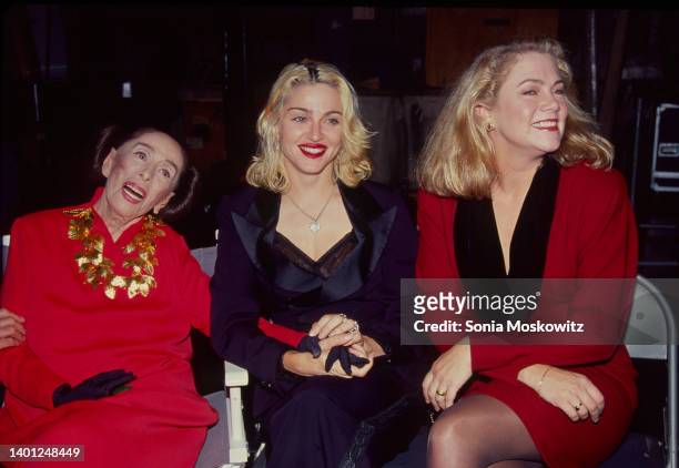 View of, from left, American dancer & choreographer Martha Graham , singer & actress Madonna, and actress Kathleen Turner as they attend one of...