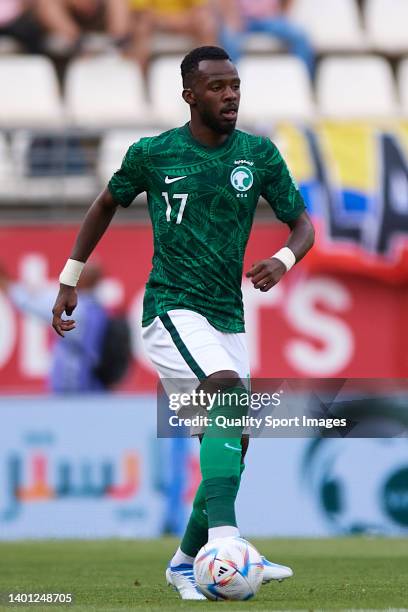 Hassan Altambakti of Saudi Arabia ai during the international friendly match between Saudi Arabia and Colombia at Estadio Enrique Roca on June 05,...