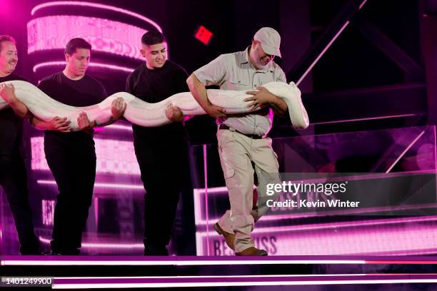 Boa constrictor is brought onstage during the 2022 MTV Movie & TV Awards at Barker Hangar on June 05, 2022 in Santa Monica, California.