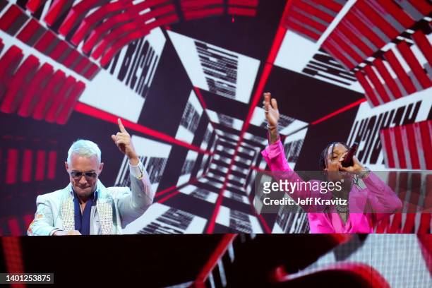 Diplo and Swae Lee perform onstage during the 2022 MTV Movie & TV Awards at Barker Hangar on June 05, 2022 in Santa Monica, California.