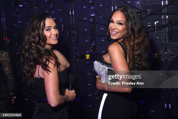 In this image released on June 5, Kyle Richards and Sheree Zampino attend the 2022 MTV Movie & TV Awards: UNSCRIPTED at Barker Hangar in Santa...