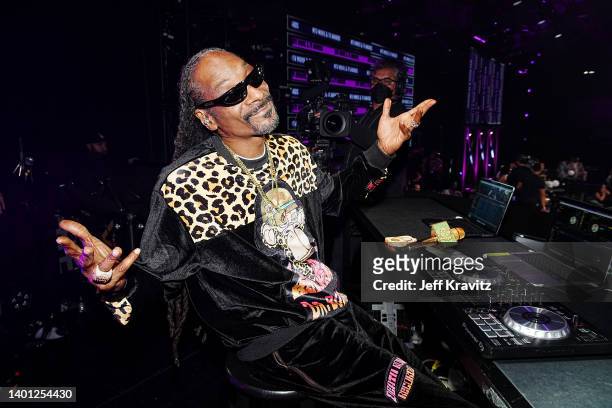 Snoop Dogg as DJ Snoopadelic performs during the 2022 MTV Movie & TV Awards at Barker Hangar on June 05, 2022 in Santa Monica, California.