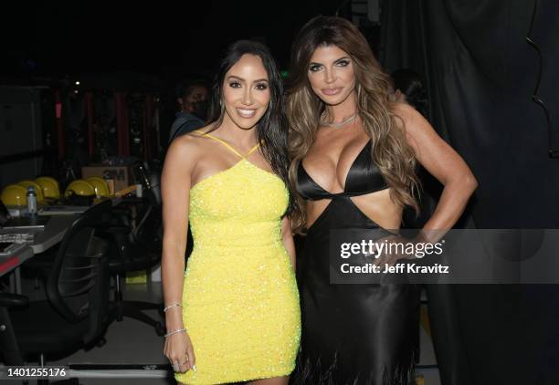 In this image released on June 5, Melissa Gorga and Teresa Giudice attend the 2022 MTV Movie & TV Awards: UNSCRIPTED at Barker Hangar in Santa...