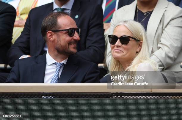 Haakon, Crown Prince of Norway, Mette-Marit, Crown Princess of Norway attend the men's final on day 15 of the French Open 2022 held at Stade Roland...