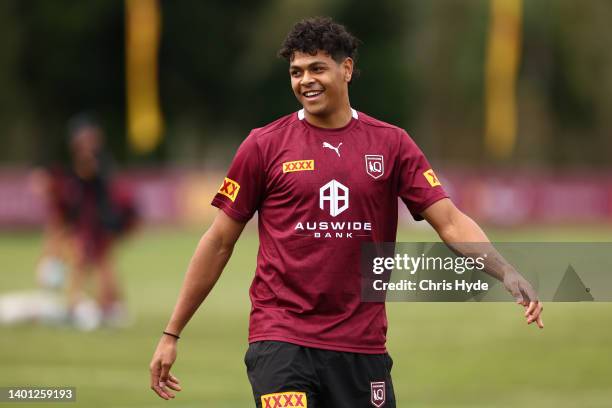 Selwyn Cobbo during a Queensland Maroons State of Origin training session at Sanctuary Cove on June 06, 2022 in Gold Coast, Australia.
