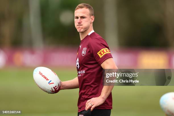 Daly Cherry-Evans during a Queensland Maroons State of Origin training session at Sanctuary Cove on June 06, 2022 in Gold Coast, Australia.