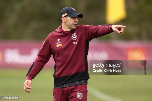 Maroons coach Billy Slater during a Queensland Maroons State of Origin training session at Sanctuary Cove on June 06, 2022 in Gold Coast, Australia.